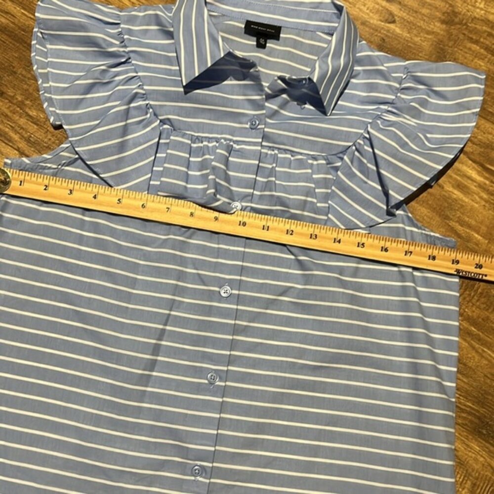 Who what wear blue and white stripped short sleeve frilly blouse - Picture 4 of 7